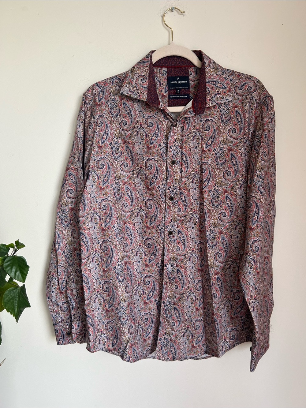 Daniel Hechter Men's Paisley Long-Sleeve Shirt in Burgundy
